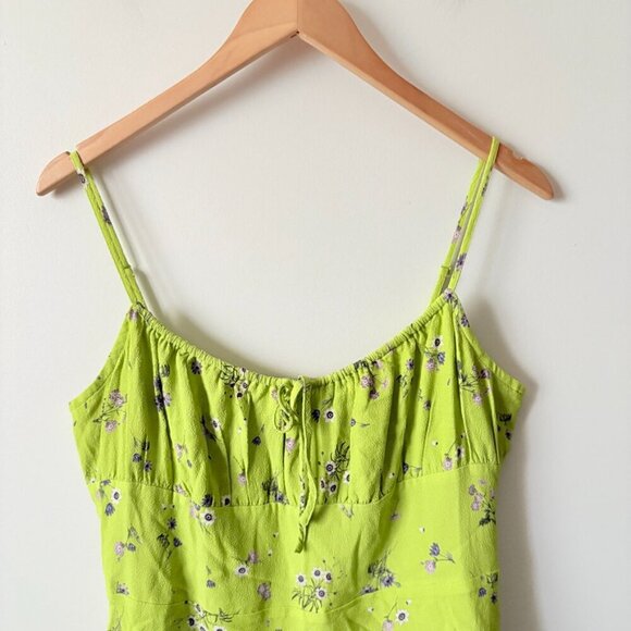 Aritzia Sunday Best Delilah Smocked Mini Dress Green Floral Size Large - Picture 4 of 6